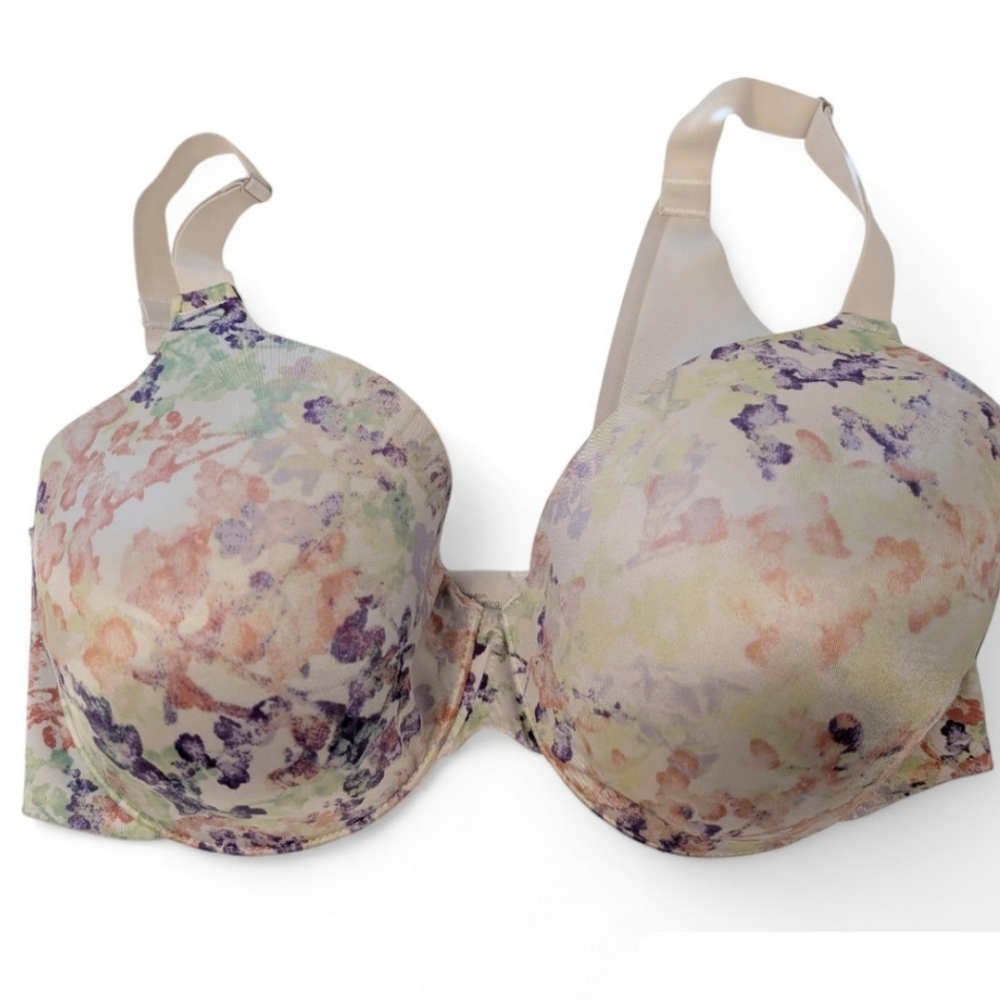 Soma 38D Vanishing Back Bra Full Coverage Cream Pastel Floral Print